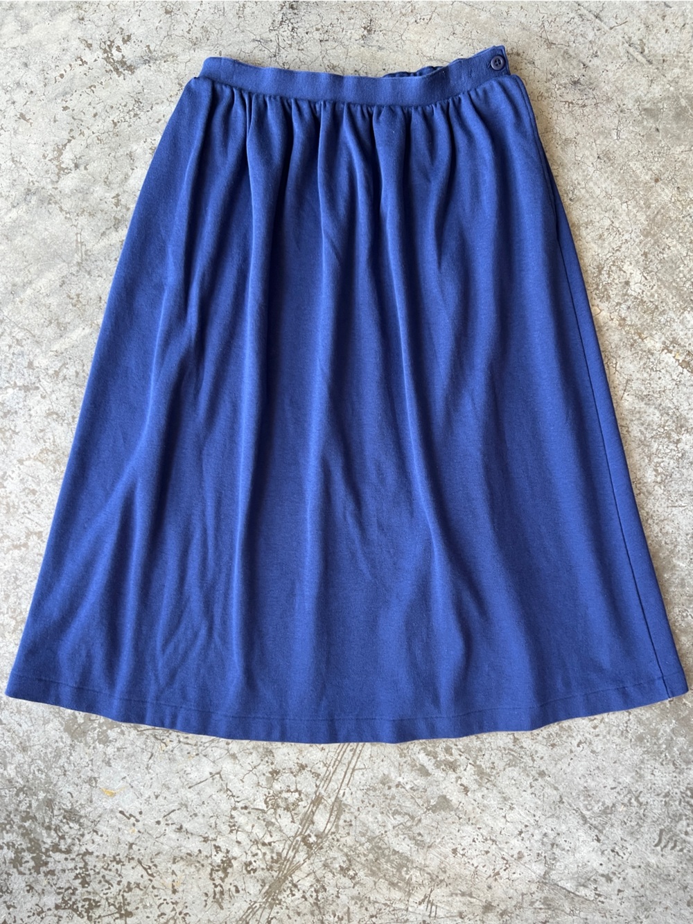 L.L. Bean Vintage Blue Knit Midi Skirt Elastic Waist Large Pockets Made in USA